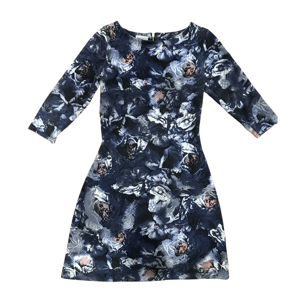 NUMOCO - Blue White & Pink 3/4 Sleeve Fitted Midi Dress